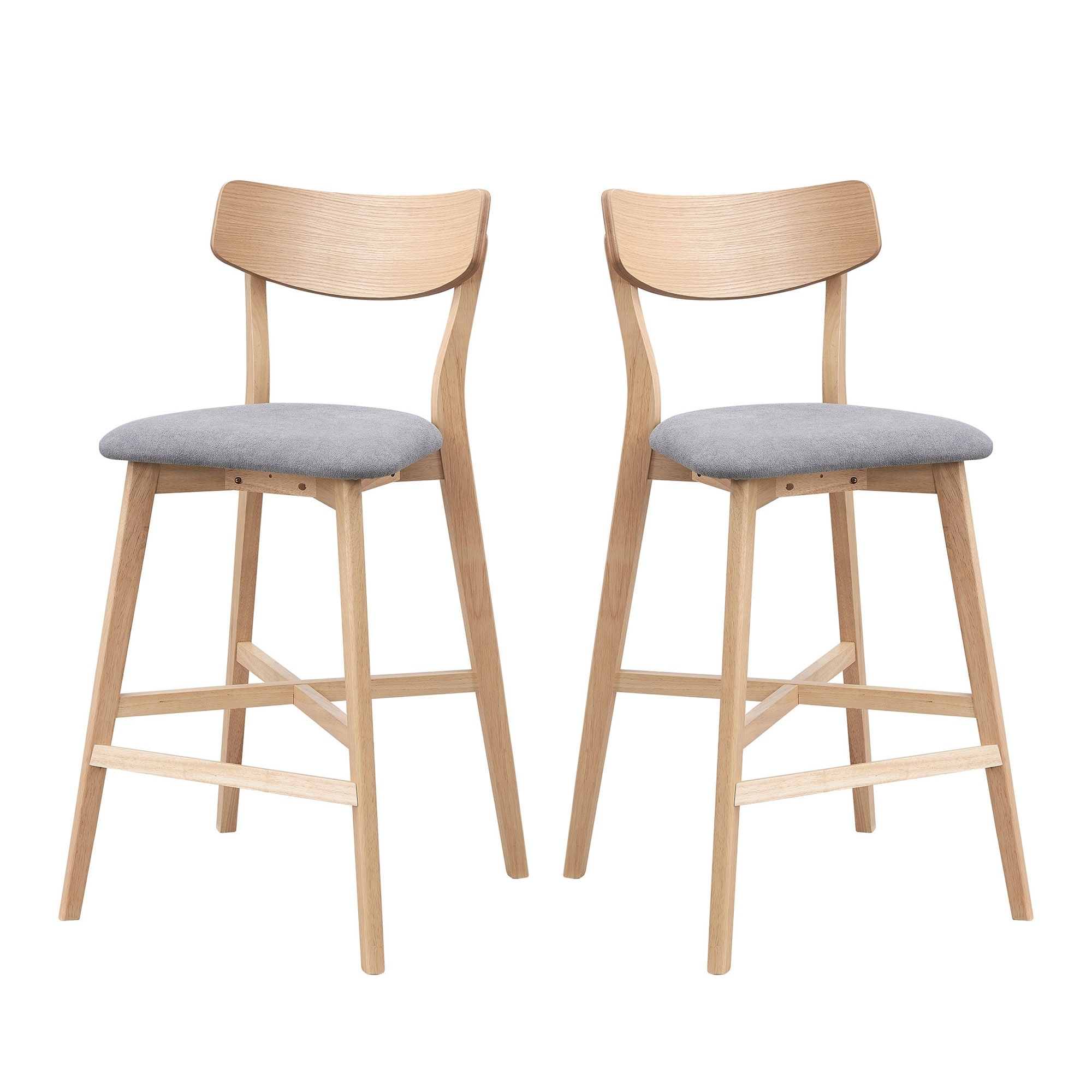 Wooden Dining Chair Set of 2, Modern Soft Upholstered Kitchen Island Chair, Curved Backrest Height Stool Bar Stool