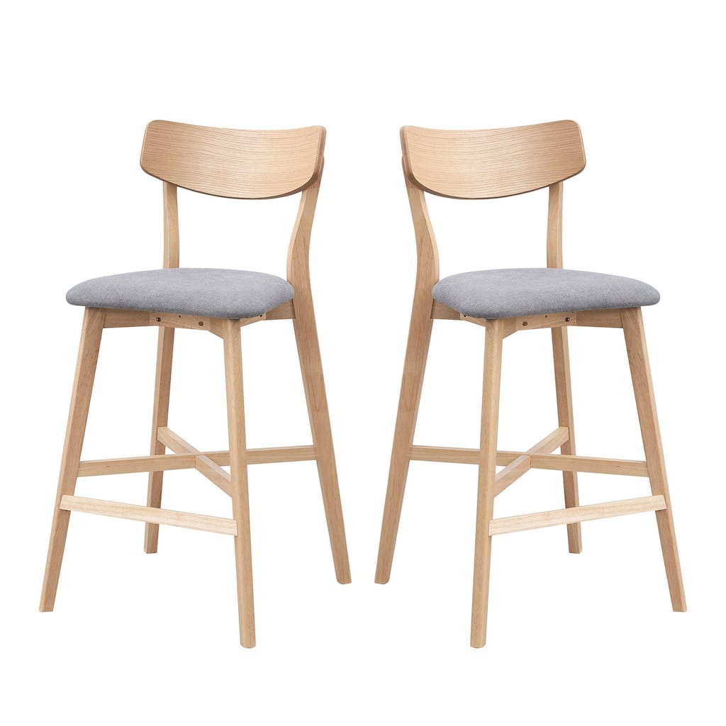 Wooden Dining Chair Set of 2, Modern Soft Upholstered Kitchen Island Chair, Curved Backrest Height Stool Bar Stool