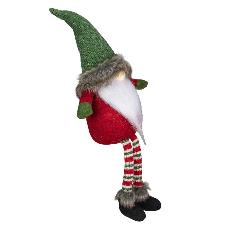 25-Inch Plush Red and Green Sitting Tabletop Gnome Christmas Decoration - 25"