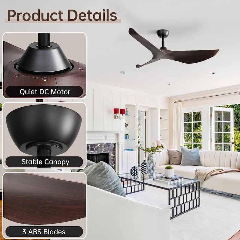 Sofucor 52inch Farmhouse Vintage Ceiling Fan with Wave-shaped curved Blades, Remote Control,Without Light - 52 Inches