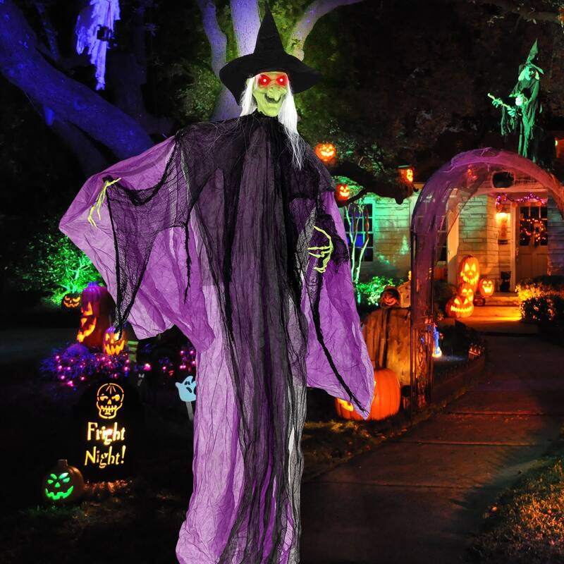 7.2 FT Sound-Activated Halloween Witch with Lighted Eyes and Moving Arms