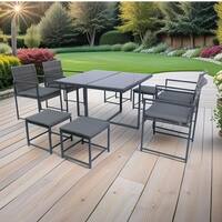 9 Piece Outdoor Dining Set for 8, Metal Dining Table and Cushioned