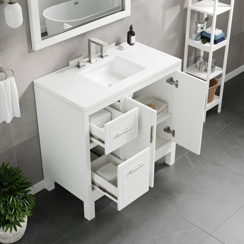 Eviva Cambridge Bath Vanity with Quartz Top and Porcelain Sink