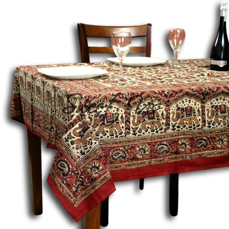 Block Print Floral Paisley Elephant Tablecloth Rectangle