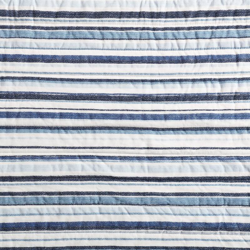 Nautica Pembrook Classic Stripes With Solid Reverse Cotton Quilt (Blue, 3 Piece Set)