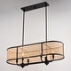 preview thumbnail 9 of 8, Berens 6L Matte Black Farmhouse Linear Chandelier Island Pendant Light Fixture Rattan Cane - 36-in W x 15.25-in H x 13-in D