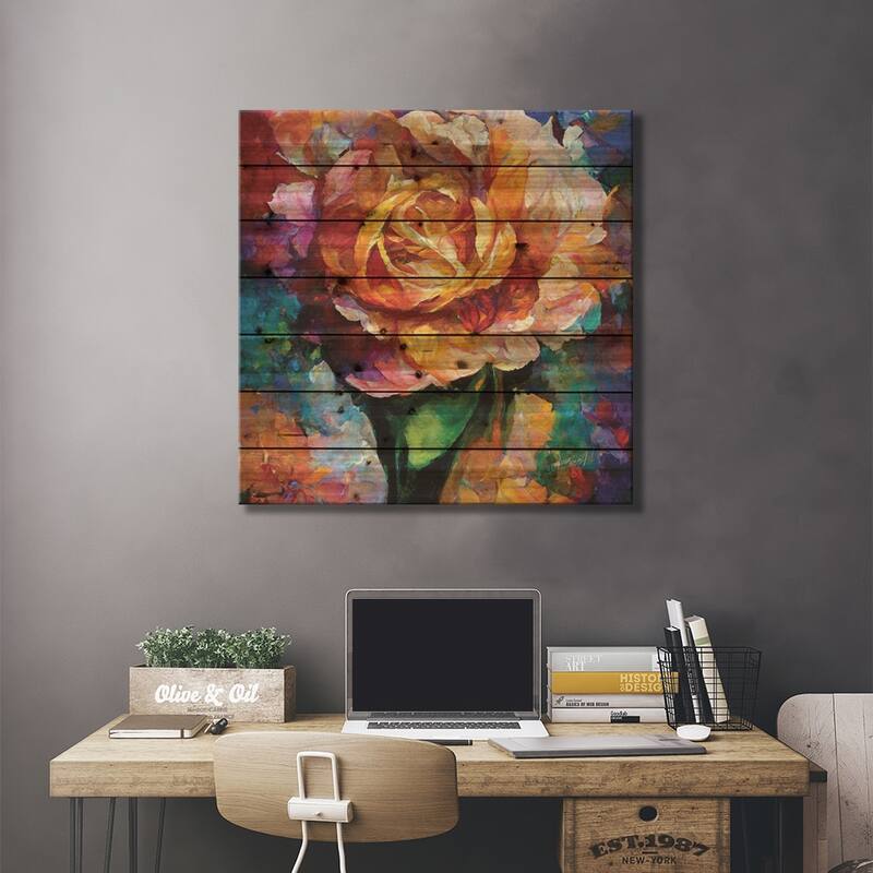 An English Rose Imaginary World II Print On Wood by OLena Art - Multi-Color