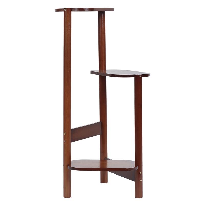 3 Tiers Ladder Triple Plant Stand Corner Bamboo Plant Shelf Rack