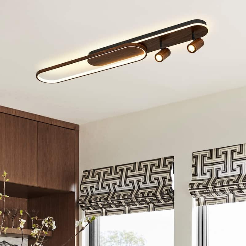 Shaker Farmhouse Linear Wood Dimmable LED Flush Mount Spotlight