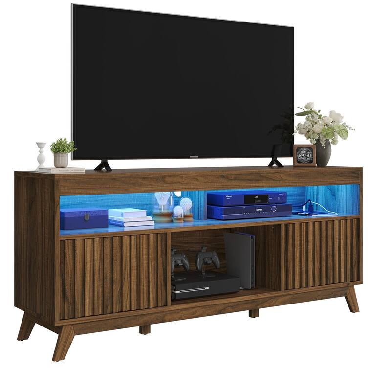 Moasis 59" Mid-Century LED Lighting TV Stand Media Console Entertainment Center for TVs up to 65 Inch