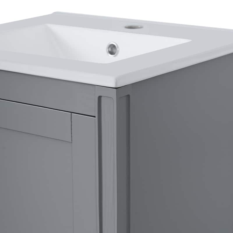 20"Bathroom Vanity with Ceramic Sink,Soft Close Door,Adjustable U-Shaped Shelf,Door Storage Rack,Modern Freestanding Cabinet