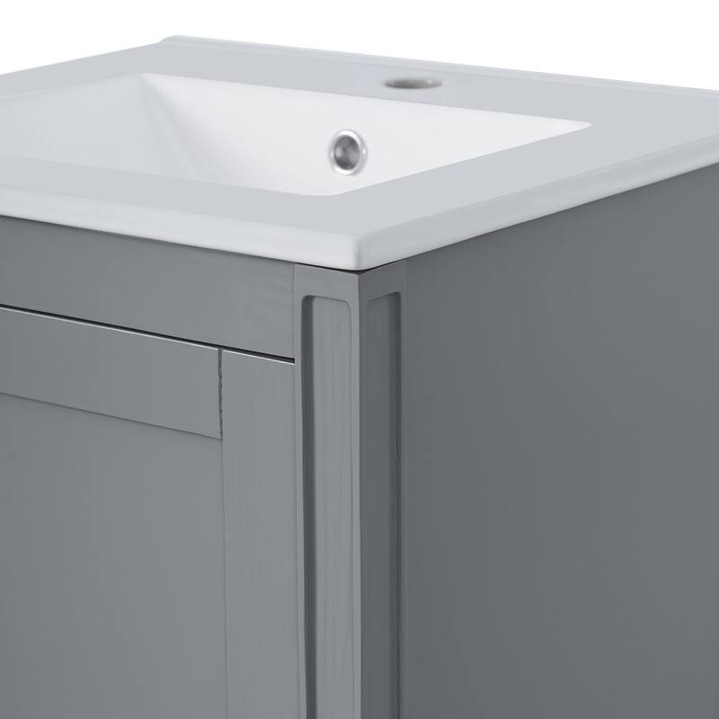 Modern Freestanding Bathroom Vanity Cabinet with Ceramic Sink, Adjustable U-Shaped Shelf, Door Storage Rack and Soft Close Door