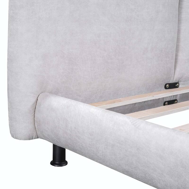 Queen Size Polyester Platform Bed with Two Large Headrests
