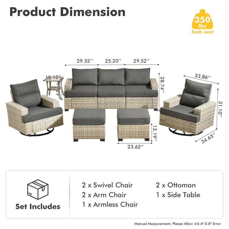 HOOOWOOO 8-piece Wicker Patio Furniture Swivel Chair Set