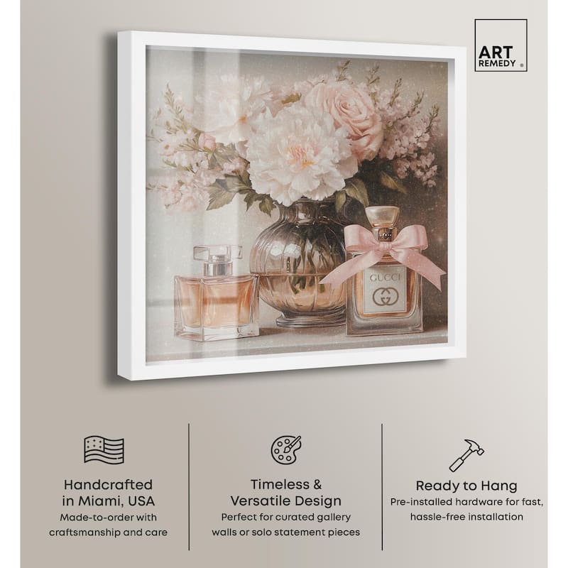 Peach Perfume Flowers in Vase Shadowbox by Art Remedy