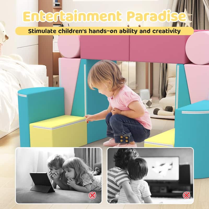 Kids Couch, 12PCS Modular Kids Play Couch with Blanket, Playroom, Convertible Kids Foam Climbing Play Set