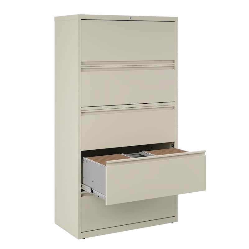 Hirsh 36-in Wide HL10000 Series 5 Drawer Lateral File Cabinet with Posting Shelf and Roll-Out Binder Storage, White