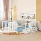 preview thumbnail 2 of 9, White Full Size Metal Floor Bed Frame with Fence and Door for Kids, Boys and Girls, Bedroom