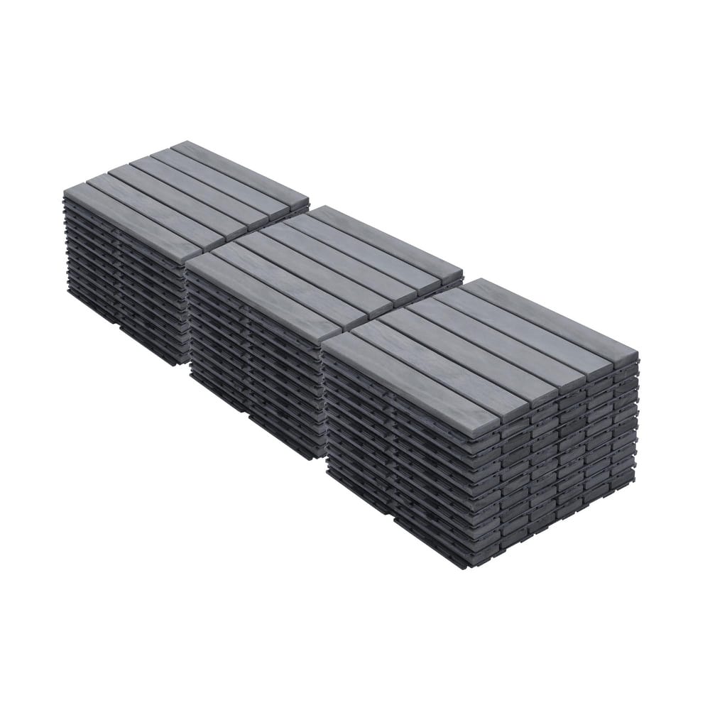 30 PCS Interlocking Deck Tiles Striped Pattern, 12" x 12"Square Acacia Hardwood Outdoor Flooring for Patio,Bancony,Pool Side