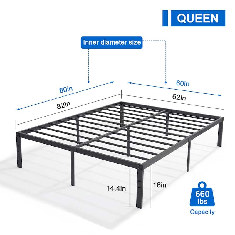 Javlergo 14/16/18 Inch Metal Platform Bed Frame, Heavy Duty Slat Support /No Box Spring Needed