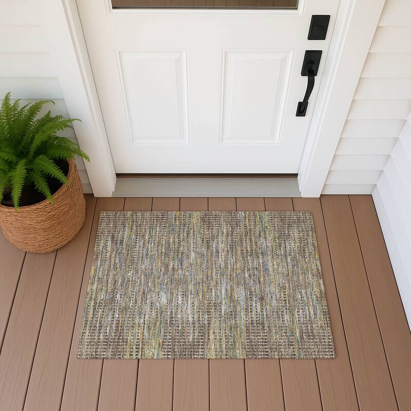 Machine Washable Indoor/ Outdoor Casual Keystone Chantille Rug - Brown - 1'8" x 2'6"