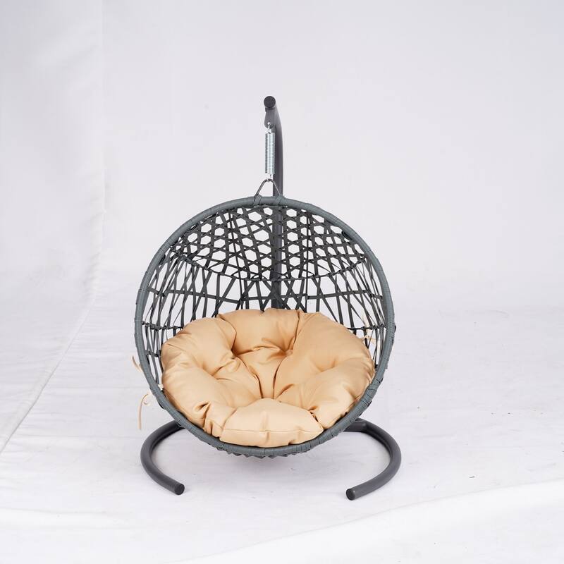 Cat Swing Bed w/Stand & Cushion, Rattan Wicker Egg Chair for Cats & Small Pets - Yellow
