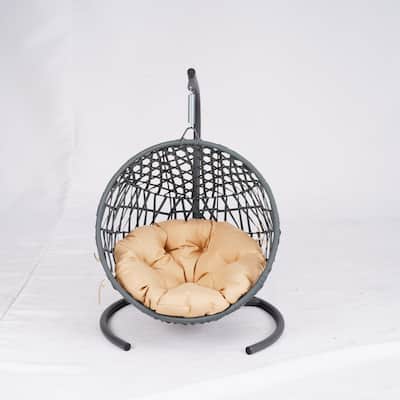 Cat Swing Bed w/Stand & Cushion, Rattan Wicker Egg Chair for Cats & Small Pets