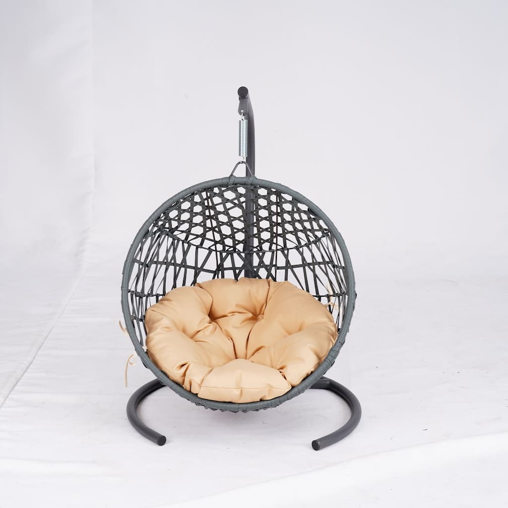 Cat Swing Bed w/Stand & Cushion, Rattan Wicker Egg Chair for Cats & Small Pets