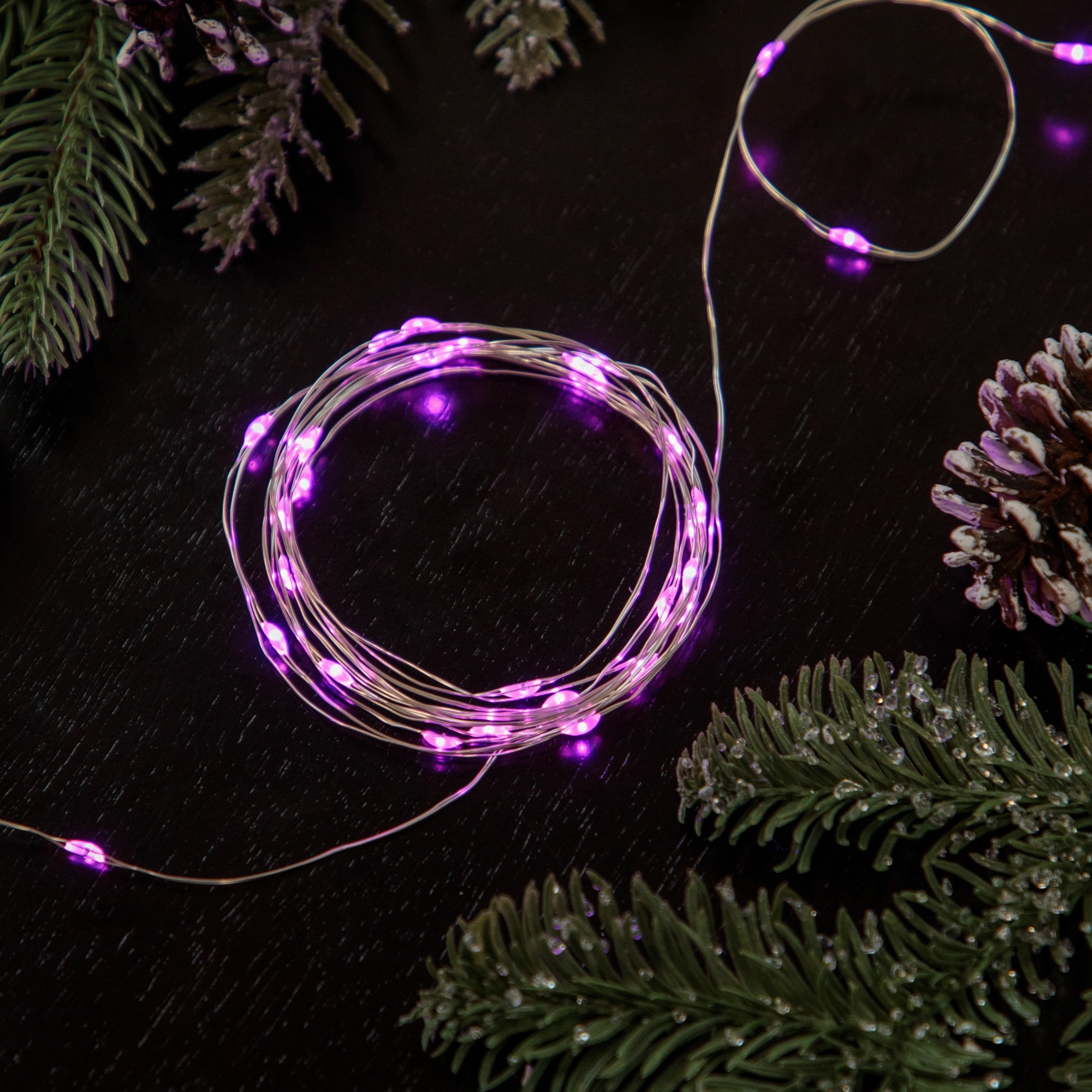 LED Micro Fairy Christmas Lights - Pink - 16' Copper Wire - 100ct