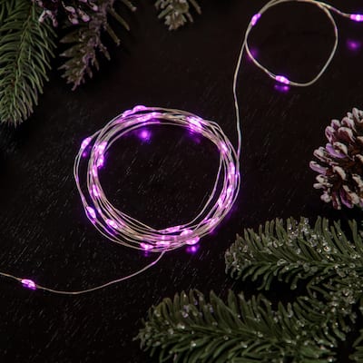 50-Count Pink LED Micro Fairy Christmas Lights - 16ft, Copper Wire