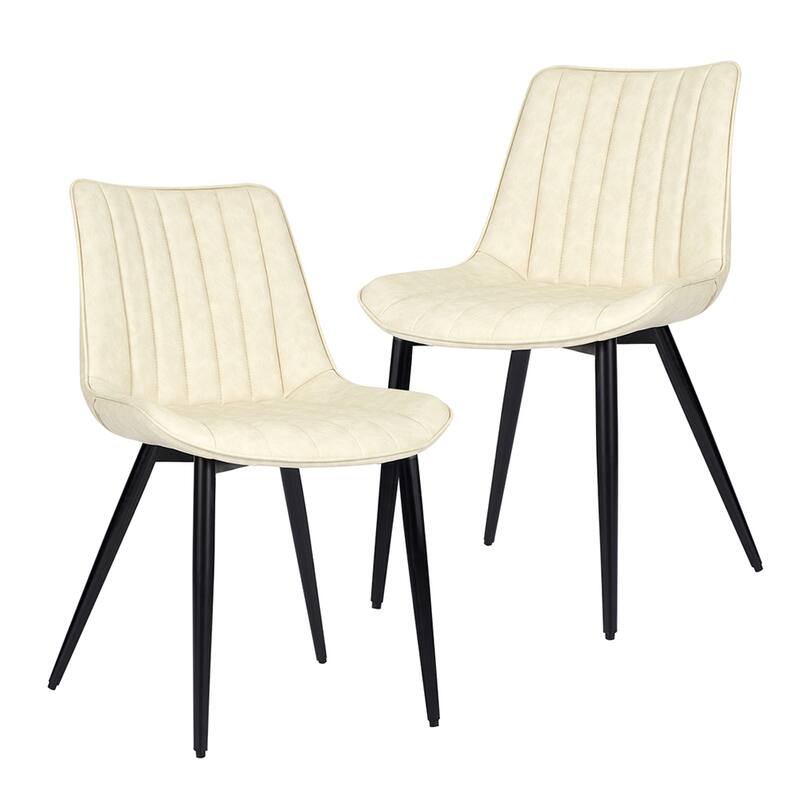 AVAWING Mid-Century Modern Dining Chairs Set of 2 Leather Upholstered Leisure - Beige