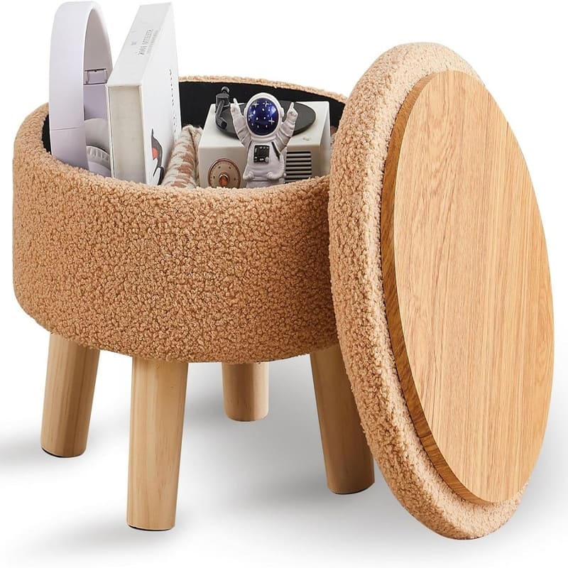 Storage Ottoman Modern Round Footrest