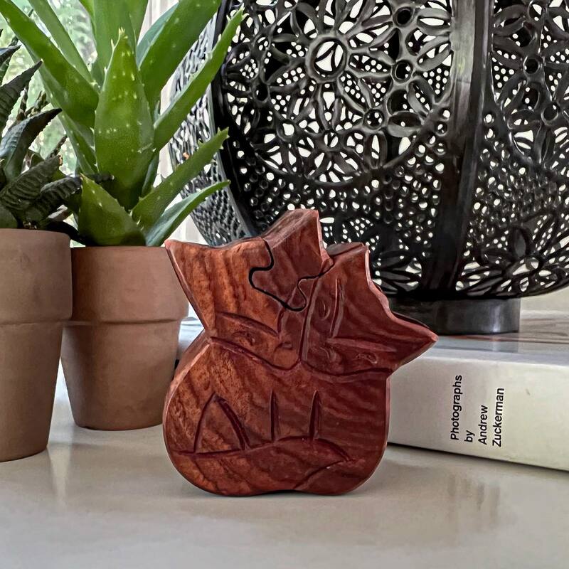 Handmade Foxs Couple Sheesham Wood Carved Puzzle Box