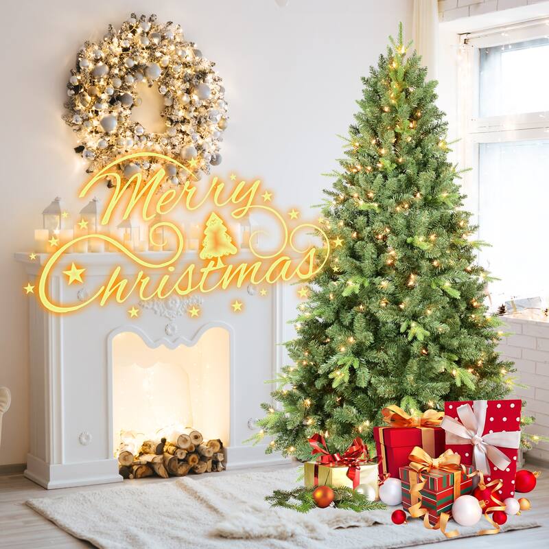 4FT Pre-Lit Christmas Tree with 200 UL Warm White Lights - Classic Green Tree with 636 PE+PVC Tips, Hinged Branches,Metal Stand