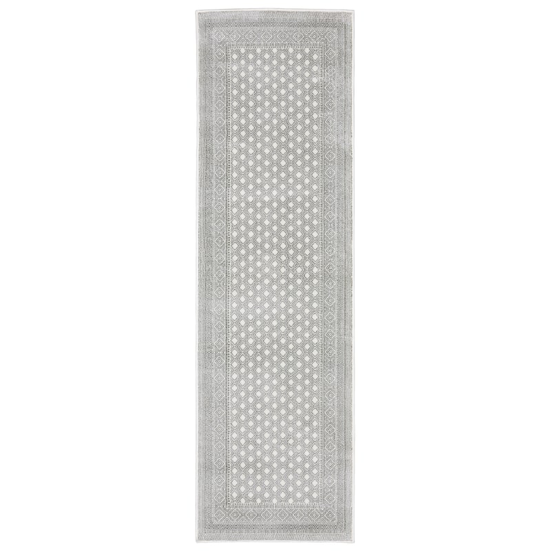 Style Haven Marciana Two-Tone Diamond Panel White/ Grey Power Loom Rug- - 2' 3" x 7' 6" - Runner