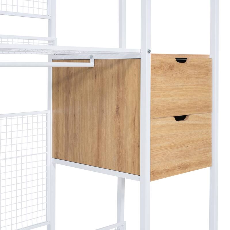 Open-Style Wardrobe with Hanging Rails, Shelves and Drawers - N/A