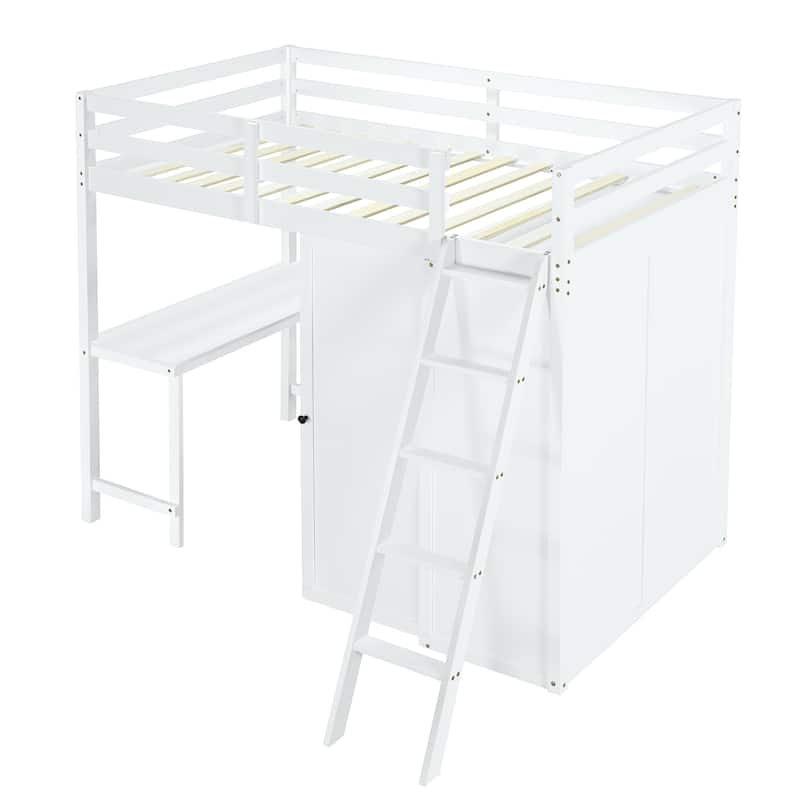 Loft Bed with Wardrobe and Desk and Shelves