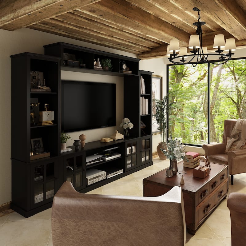 Large Modern Wood Entrainment Centers in White TV Stand Wall Cabinet