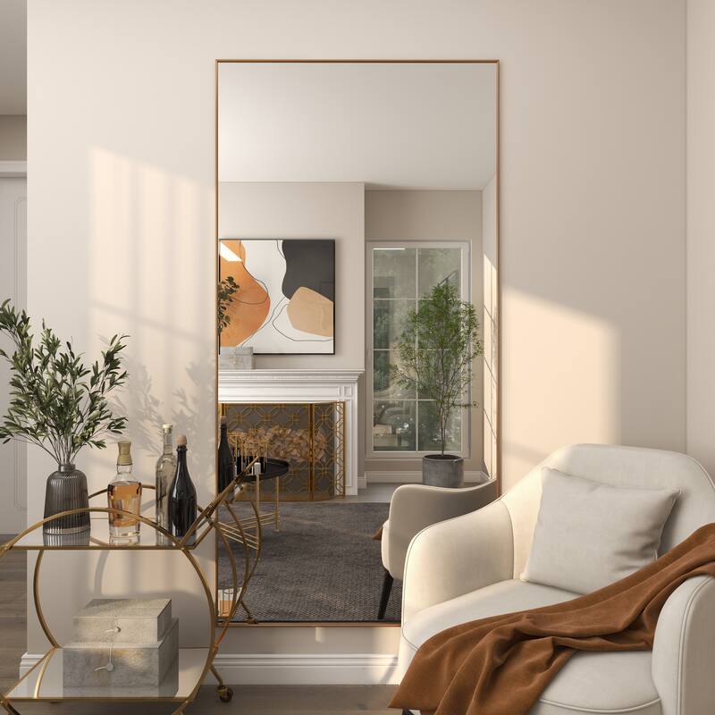 CosmoLiving by Cosmopolitan Gold Metal Room Wall Mirror with Thin Frame