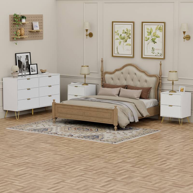 6-Drawer Dresser & 2 Nightstands Set Modern Bedroom Storage Bundle