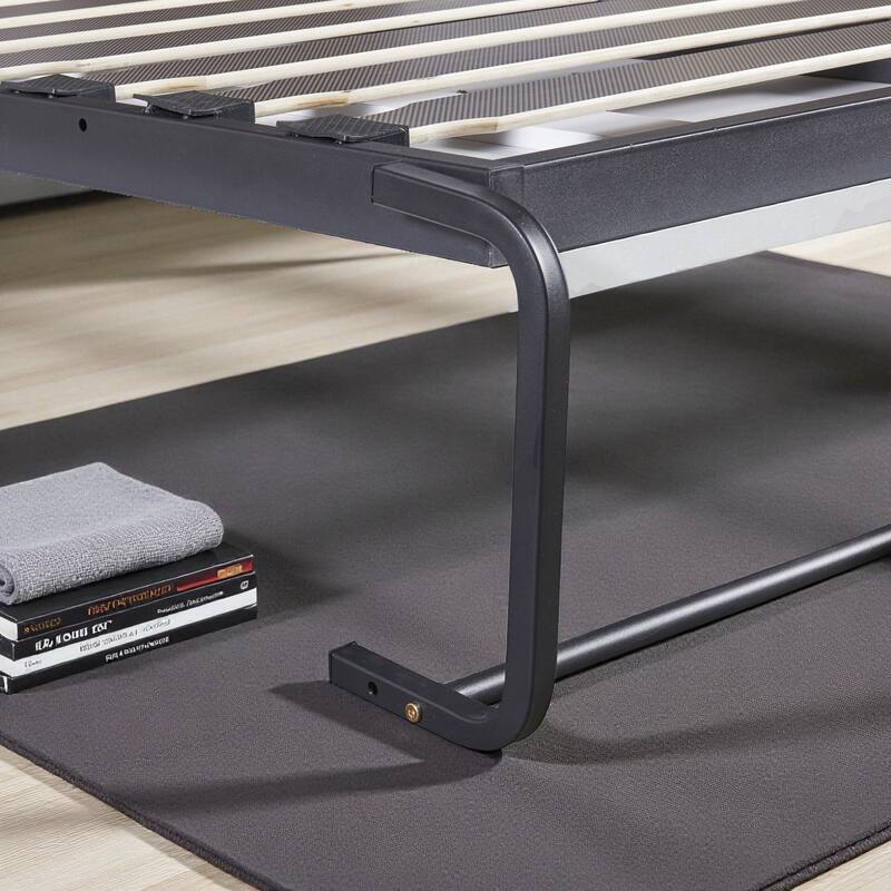 Twin/Full Size Murphy Wall Bed with Side Cabinet Storage, Foldable Bed with Slat Support, Space-Saving Bedroom Furniture