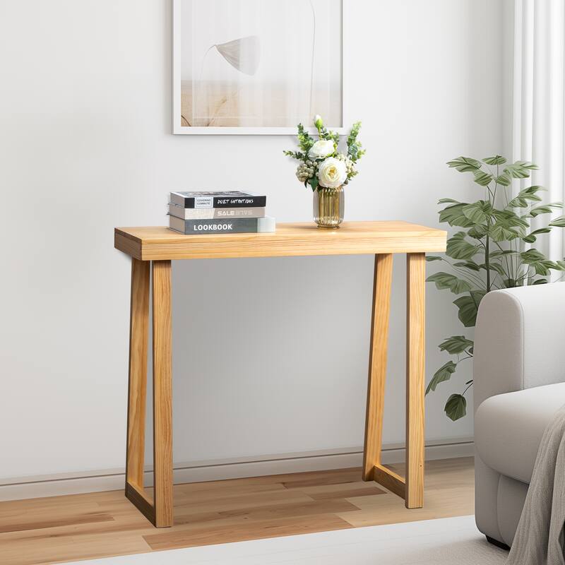 Narrow Solid Pine Wood Entryway Console Table for Small Space Living Room Furniture Decor
