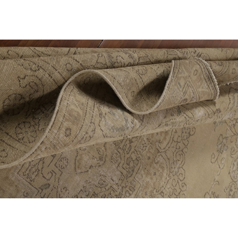 Tabriz Persian Vintage Area Rug Handmade Traditional Beige Wool Carpet - 9'6"x 12'10"