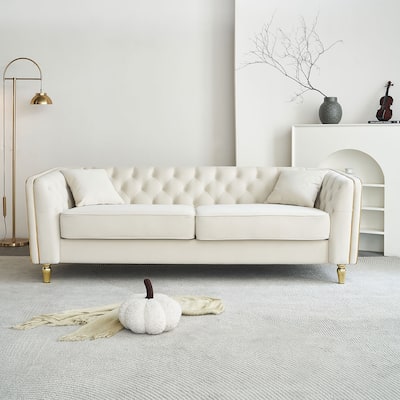 Luxurious Modern Tufted Velvet Sofa with Gold Metal Legs by Harper&Bright Designs