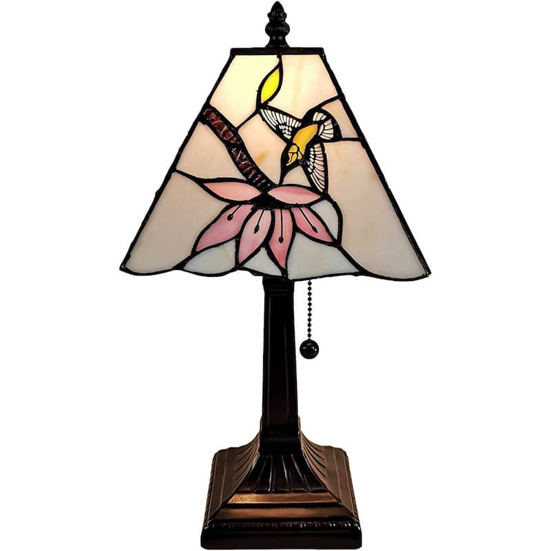 Tiffany Style Mini Accent Lamp Mission 15" Tall Stained Glass Pink Hummingbird Nightstand Office AM211TL08B Amora Lighting