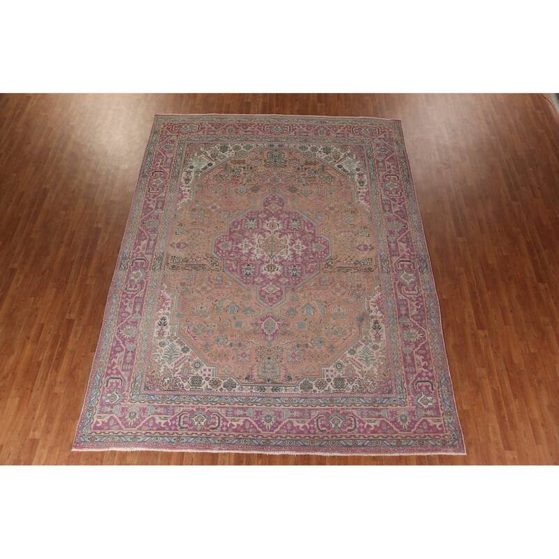 Geometric Tabriz Persian Vintage Area Rug Handmade Wool Carpet - 9'7"x 12'5"
