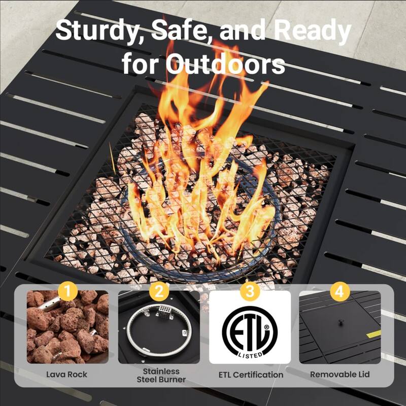 30" 2-in1 Black Fireplace Table, 50000 BTU CSA Certified Propane Square Gas Fire Pit Table