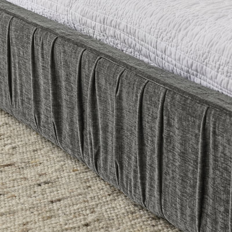 Upholstered Bed Frame with Chenille fabric with pleated design