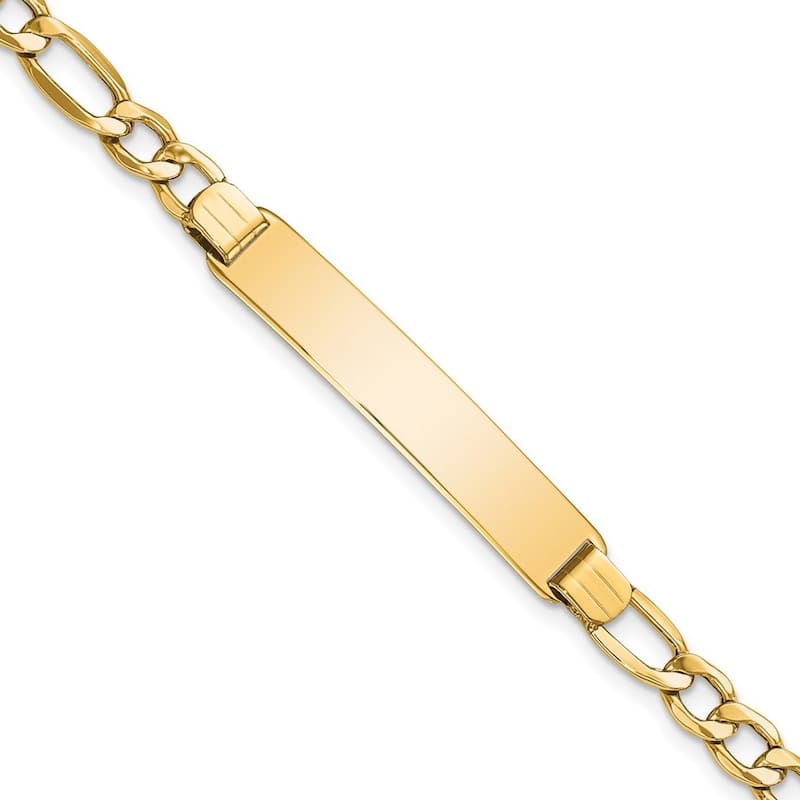 Curata 7.16mm 10k Yellow Gold Engravable Semi solid Figaro Link ID Bracelet