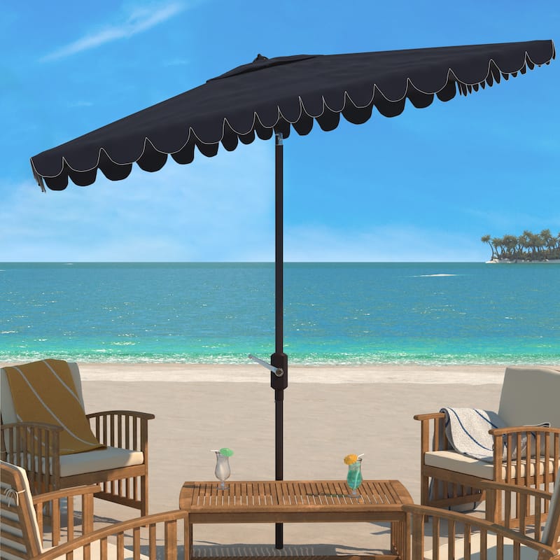 SAFAVIEH Outdoor Arleth 6.5 x 10 Ft Rectangle Crank Umbrella - Navy/White